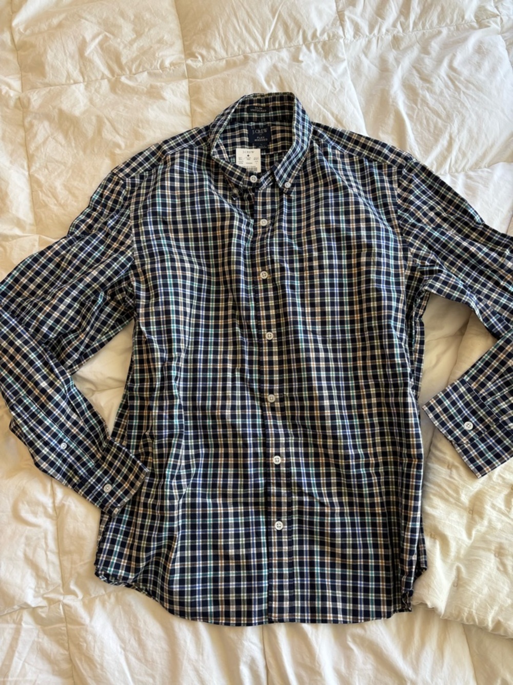 J. Crew Men's Blue and Green Plaid Button-Down Shirt